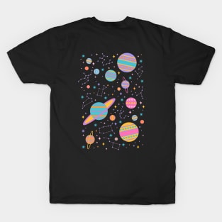 Neon Geometric Space on Black T-Shirt